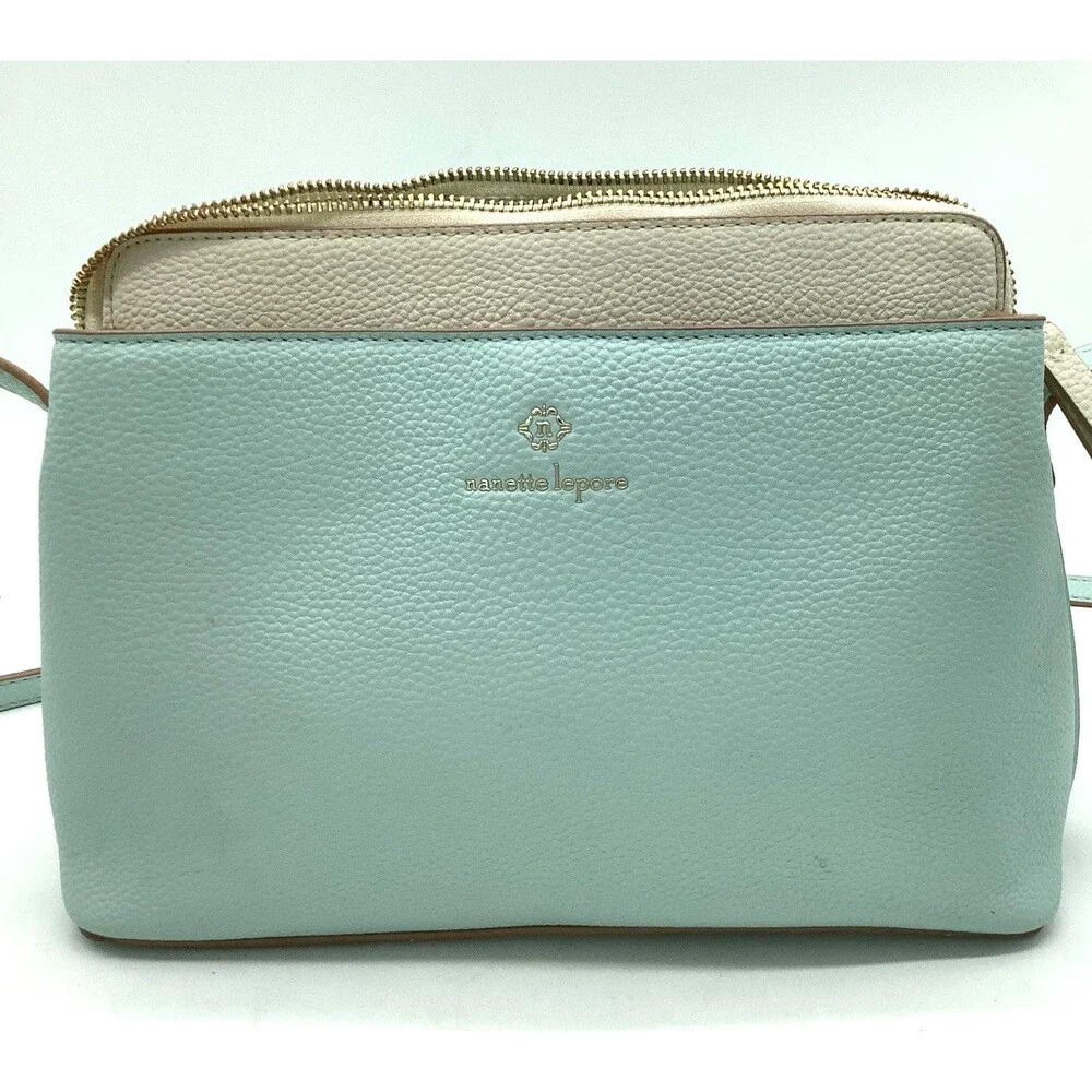 Nanette Lepore Ayanna Crossbody Ice Blue Purse Bag Zip Top Pocketbook Colorblock